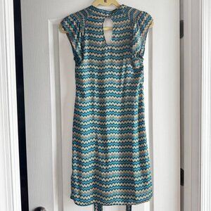 MANILA GRACE Vintage Satin Chevron Print Midi Dress - Size Small